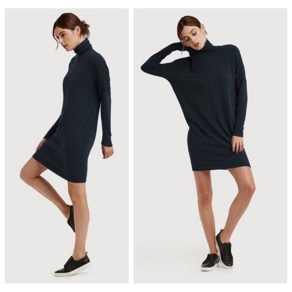 Kit & Ace Doublestacked Turtleneck Dress Cashmere Modal Size 4 Stretch Black